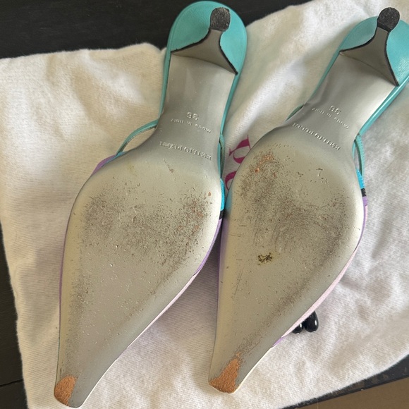 Vintage Emilio Pucci Cream and Teal Mules - Picture 3 of 4